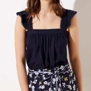LOFT Eyelet Trim Flutter Tank in Navy